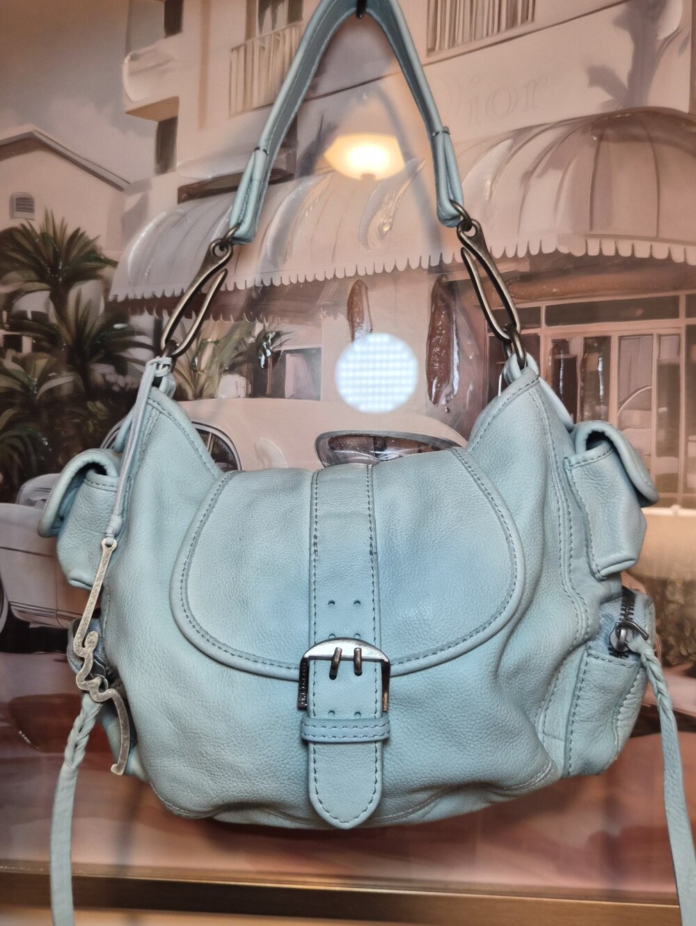 NWT Free People Baby Asher Tote Bag Washed Sail Blue Leather Rare HTF